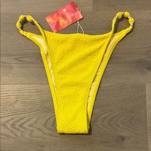 Cupshe Sunny Yellow Textured Bikini Bottom with Knotted Rings